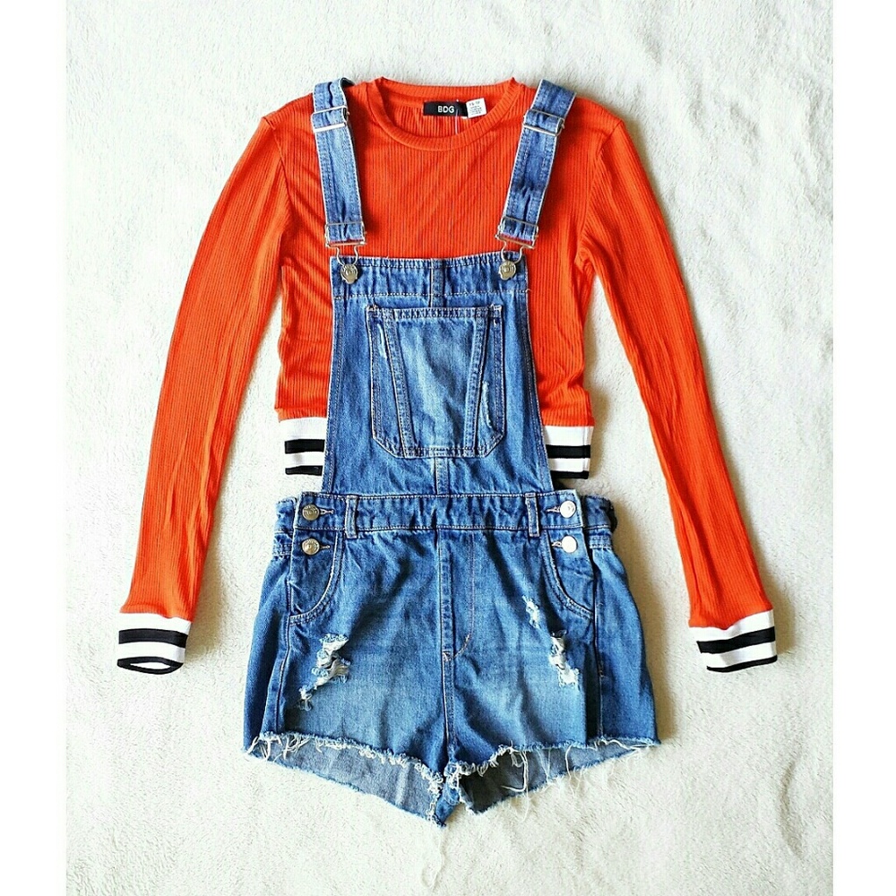 Denim Jean Distressed Overall Shorts by H&M